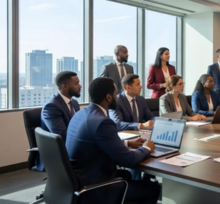 Leadership team in a boardroom discussing CIK GALA LTD's strategy