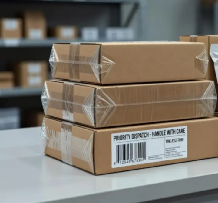 Close-up of carefully packaged products ready for shipment