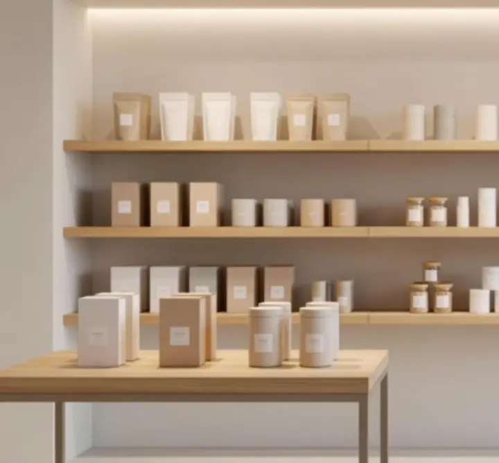Organised display of packaged retail products ready for ordering